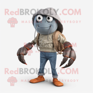 Gray Hermit Crab mascot costume character dressed with a Boyfriend Jeans and Shoe laces