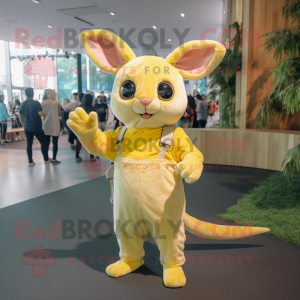 Yellow Chinchilla mascot costume character dressed with a Skinny Jeans and Cummerbunds