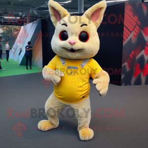 Yellow Chinchilla mascot costume character dressed with a Skinny Jeans and Cummerbunds