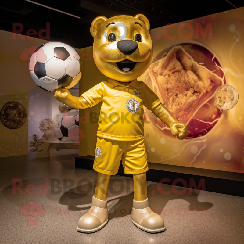 Gold Soccer Ball mascot costume character dressed with a Henley Tee and Anklets