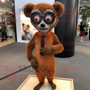 Rust Lemur mascot costume character dressed with a Pencil Skirt and Eyeglasses