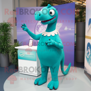 Blågrøn Diplodocus maskot...