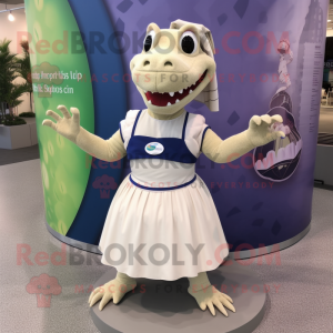 Cream Lizard mascot costume character dressed with a Circle Skirt and Headbands