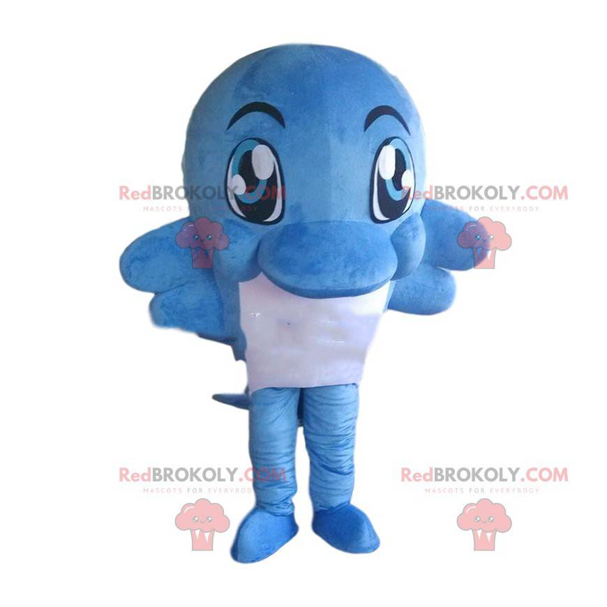 Blue and white dolphin mascot, giant fish costume -