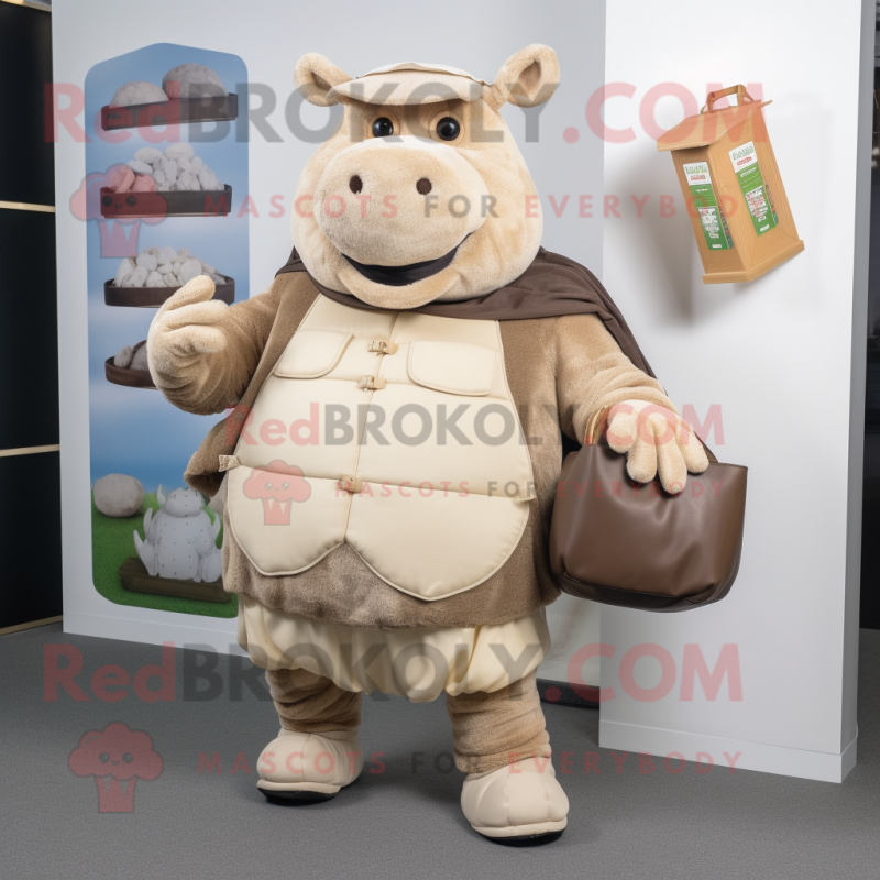 Beige Beef Wellington mascot costume character dressed with a Trousers and Coin purses Beige Beef Wellington mascot costume character dressed with a Trousers and Coin purses