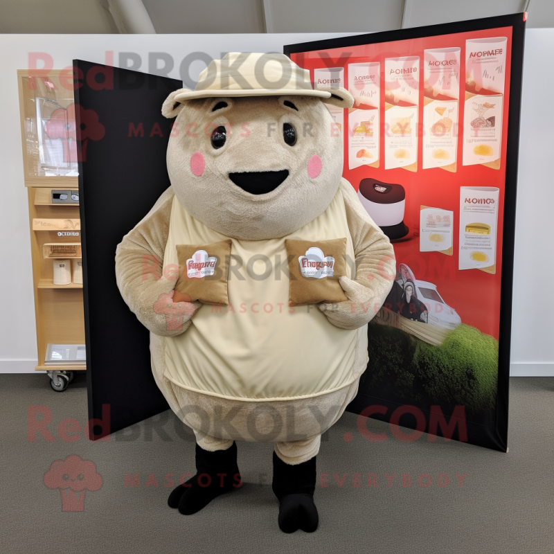 Beige Beef Wellington mascot costume character dressed with a Trousers and Coin purses Beige Beef Wellington mascot costume character dressed with a Trousers and Coin purses