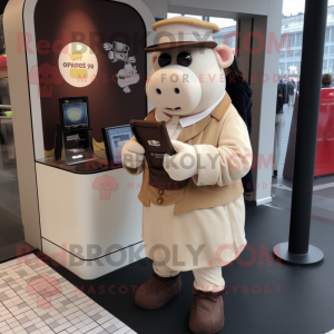 Beige Beef Wellington mascot costume character dressed with a Trousers and Coin purses