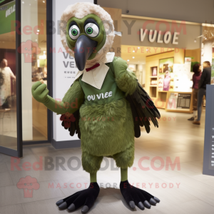 Olive Vulture mascot costume character dressed with a Leggings and Bow ties