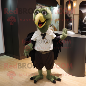 Olive Vulture mascot costume character dressed with a Leggings and Bow ties