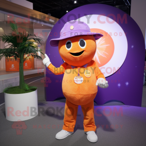 Lavender Orange mascot costume character dressed with a Henley Tee and Lapel pins