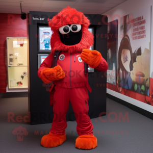 Red Special Air Service mascot costume character dressed with a Joggers and Mittens