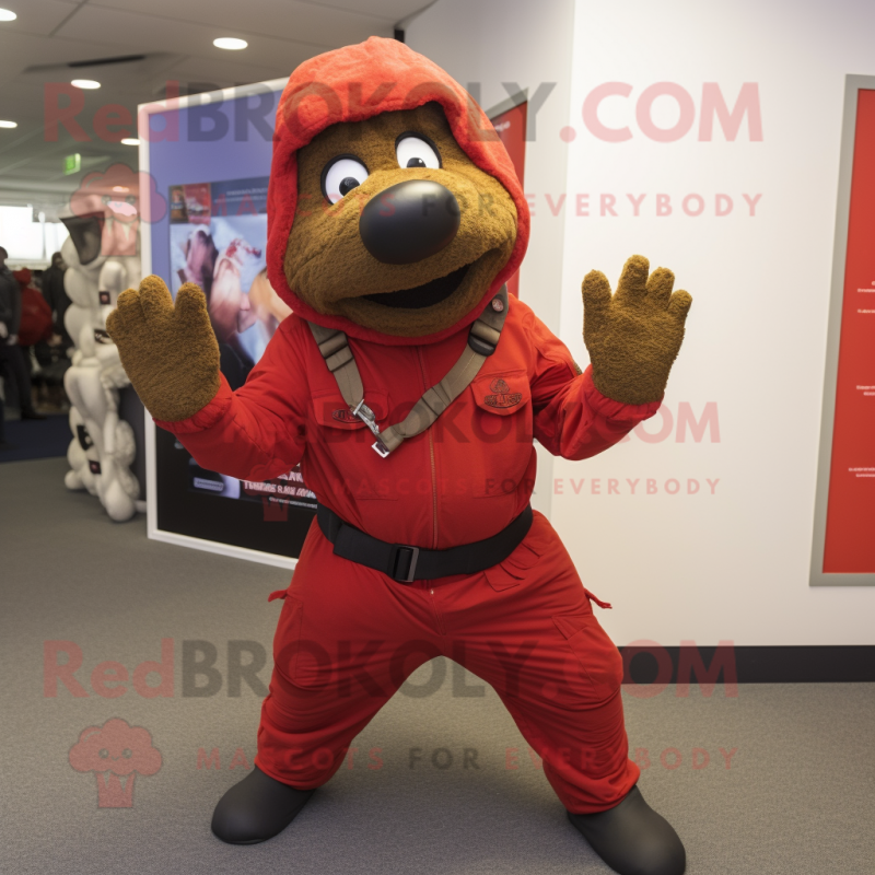 Red Special Air Service mascot costume character dressed with a Joggers and Mittens Red Special Air Service mascot costume character dressed with a Joggers and Mittens