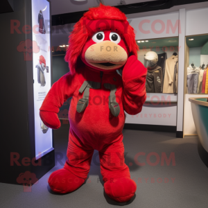 Red Special Air Service mascot costume character dressed with a Joggers and Mittens