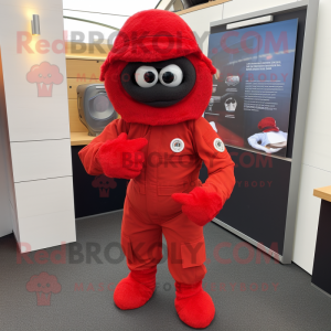 Red Special Air Service mascot costume character dressed with a Joggers and Mittens