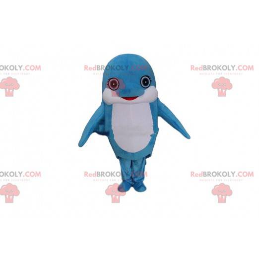 Blue and white dolphin mascot, giant fish costume -
