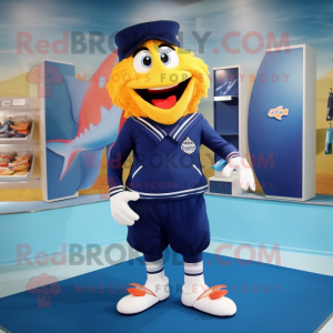 Navy Cod mascot costume character dressed with a Swimwear and Shoe clips