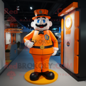 Orange Ring Master mascot costume character dressed with a Overalls and Messenger bags