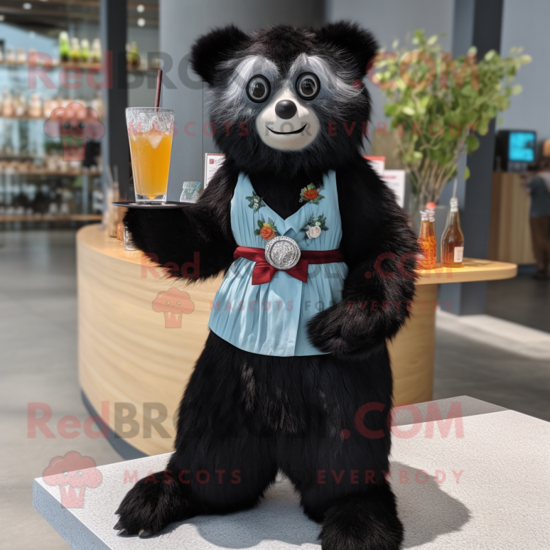 nan Spectacled Bear mascot costume character dressed with a Cocktail Dress and Backpacks nan Spectacled Bear mascot costume character dressed with a Cocktail Dress and Backpacks