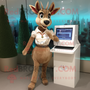 Tan Deer mascot costume character dressed with a Shift Dress and Digital watches