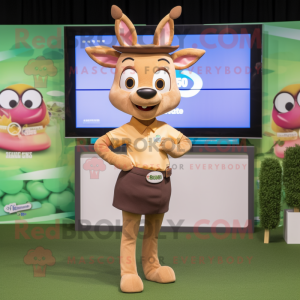 Tan Deer mascot costume character dressed with a Shift Dress and Digital watches