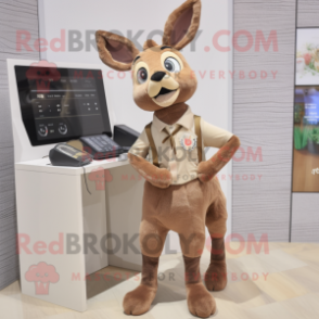 Tan Deer mascot costume character dressed with a Shift Dress and Digital watches