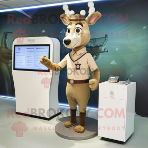 Tan Deer mascot costume character dressed with a Shift Dress and Digital watches