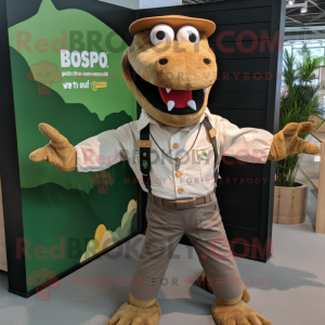 Rust Crocodile mascot costume character dressed with a Oxford Shirt and Suspenders