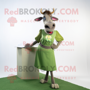 Olive Zebu mascot costume character dressed with a Pencil Skirt and Tie pins