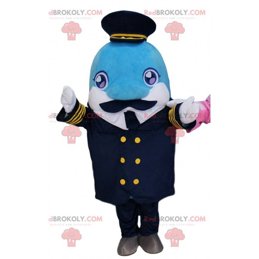 Delfin maskot i kaptajnetøj, kaptajn kostume - Redbrokoly.com Delfin maskot i kaptajnetøj, kaptajn kostume - Redbrokoly.com