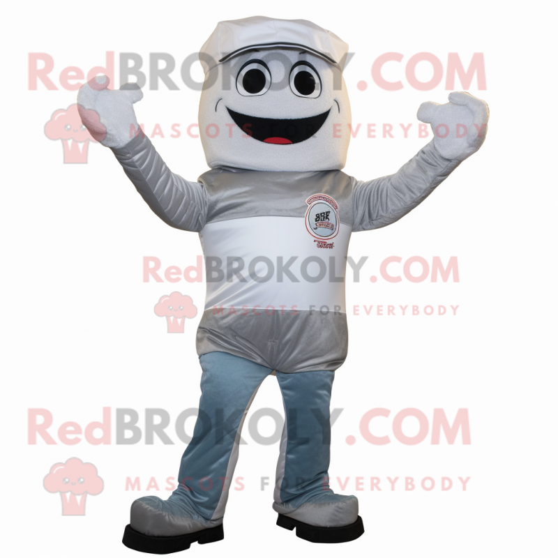 Silver Burgers mascot costume character dressed with a Bootcut Jeans and Gloves