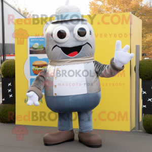 Silver Burgers mascot costume character dressed with a Bootcut Jeans and Gloves