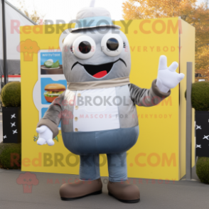 Silver Burgers mascot costume character dressed with a Bootcut Jeans and Gloves