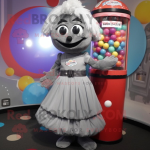 Gray Gumball Machine mascot costume character dressed with a Maxi Skirt and Cummerbunds