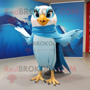 Sky Blue Falcon mascot costume character dressed with a Wrap Skirt and Scarf clips