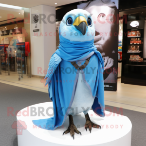 Sky Blue Falcon mascot costume character dressed with a Wrap Skirt and Scarf clips