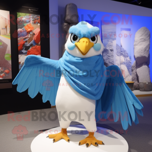 Sky Blue Falcon mascot costume character dressed with a Wrap Skirt and Scarf clips