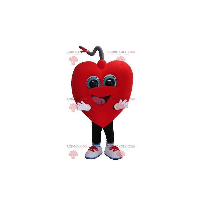 Mascote gigante e sorridente com coração - Redbrokoly.com
