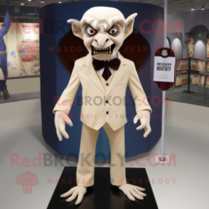 Beige Vampire mascot costume character dressed with a Romper and Tie pins