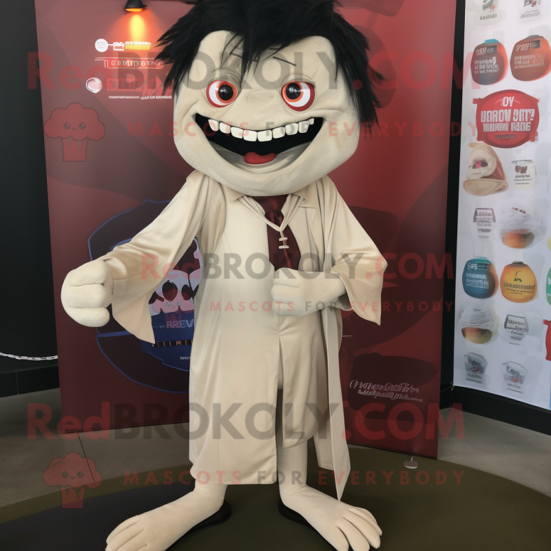 Beige Vampire mascot costume character dressed with a Romper and Tie pins