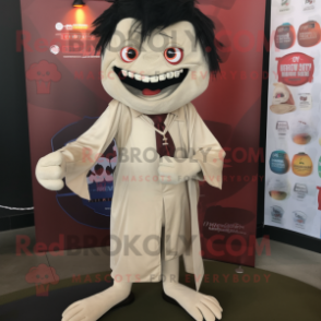 Beige Vampire mascot costume character dressed with a Romper and Tie pins