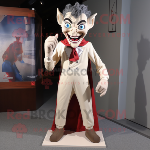 Beige Vampire mascot costume character dressed with a Romper and Tie pins