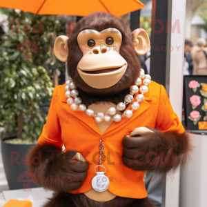 Orange Chimpanzee mascot costume character dressed with a Suit and Necklaces