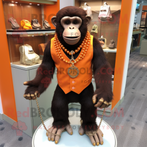 Orange Chimpanzee mascot costume character dressed with a Suit and Necklaces