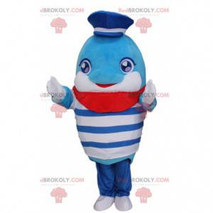 Dolphin mascot in sailor outfit with a striped sweater -