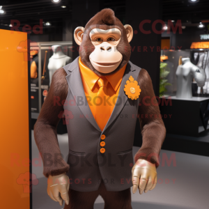 Orange Chimpanzee mascot costume character dressed with a Suit and Necklaces