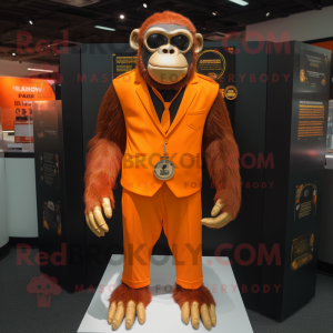Orange Chimpanzee mascot costume character dressed with a Suit and Necklaces