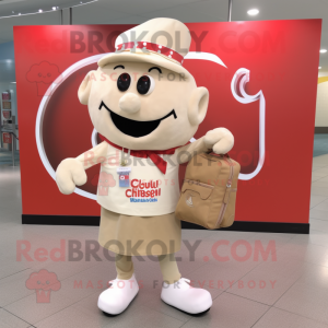 Cream Goulash mascot costume character dressed with a Chinos and Messenger bags