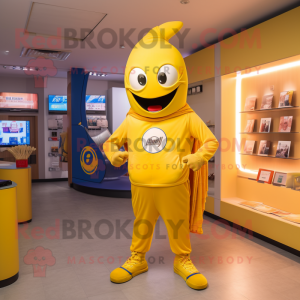Yellow Horseshoe mascot costume character dressed with a Hoodie and Pocket squares