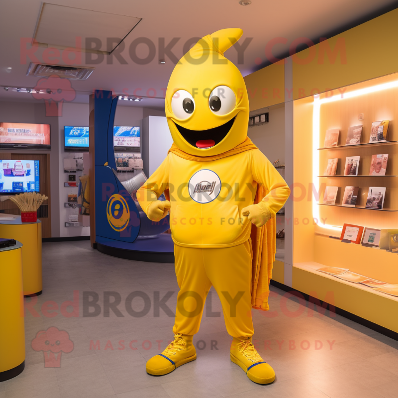 Yellow Horseshoe mascot costume character dressed with a Hoodie and Pocket squares Yellow Horseshoe mascot costume character dressed with a Hoodie and Pocket squares