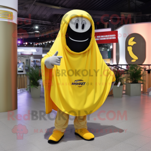 Yellow Horseshoe mascot costume character dressed with a Hoodie and Pocket squares